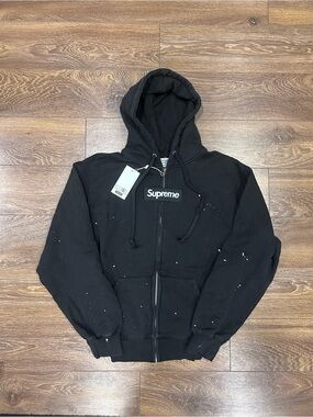 Supreme Black Paint-Splatter Zip Hoodie Jacket